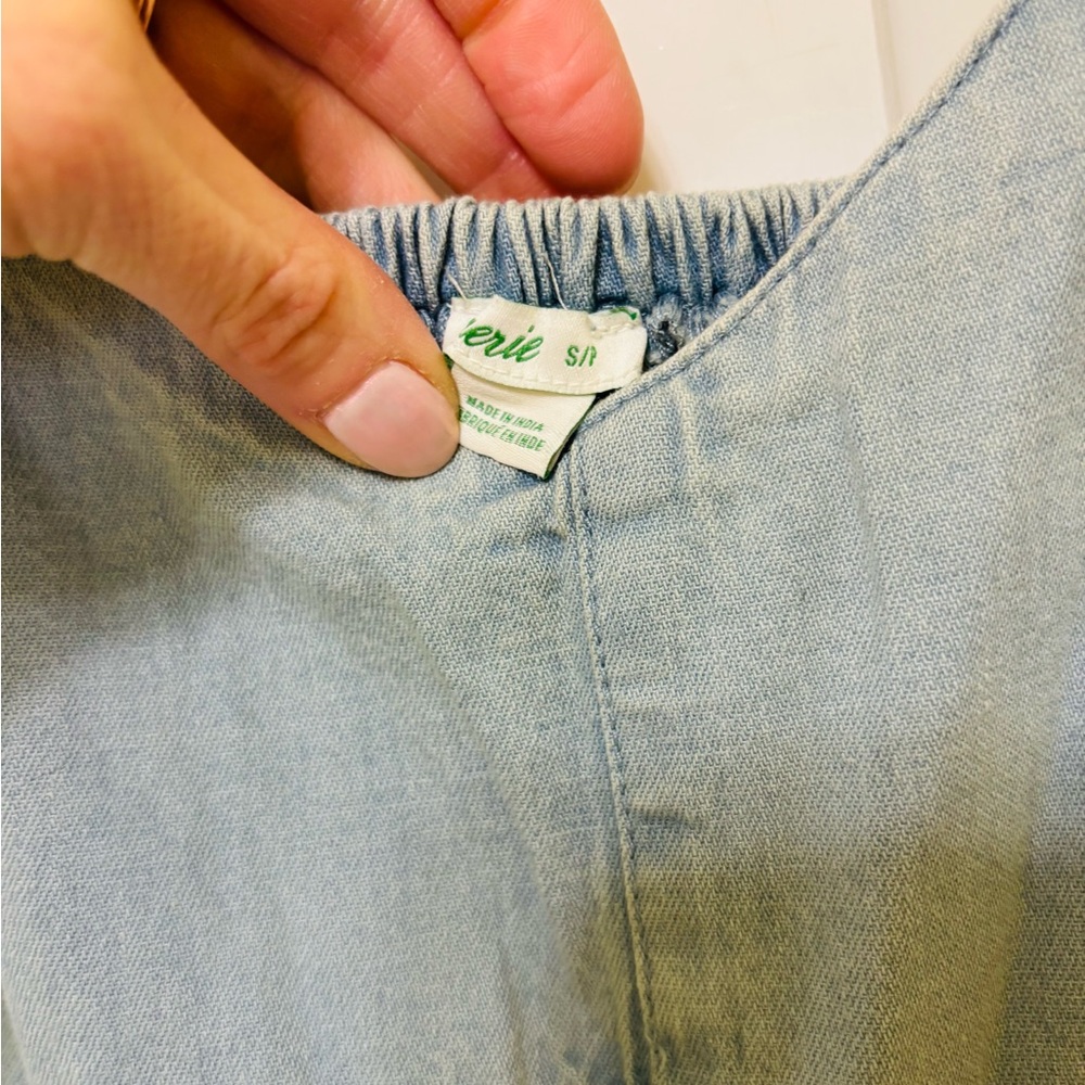 Aerie twill cutout jumpsuit, sz S | boho wide leg denim summer cropped overalls - Picture 6 of 13
